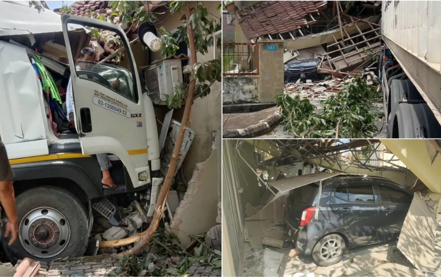 "Bahagian depan rumah tersebut turut mengalami kerosakan akibat insiden itu."